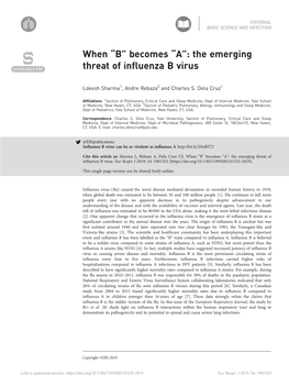 The Emerging Threat of Influenza B Virus