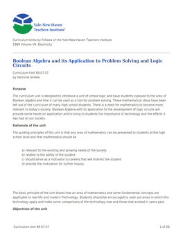 Boolean Algebra and Its Application to Problem Solving and Logic Circuits