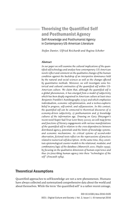 Theorising the Quantified Self and Posthumanist Agency Self-Knowledge and Posthumanist Agency in Contemporary US-American Literature