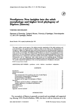 Neodiptera: New Insights Into the Adult Morphology and Higher Level Phylogeny of Diptera (Insecta)