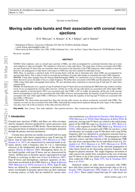 Moving Solar Radio Bursts and Their Association with Coronal Mass Ejections D