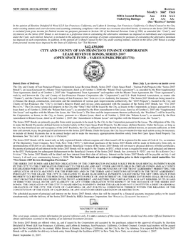 $42,435,000 City and County of San Francisco Finance Corporation Lease Revenue Bonds, Series 2007 (Open Space Fund - Various Park Projects)