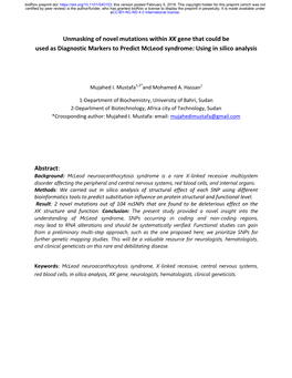 Unmasking of Novel Mutations Within XK Gene That Could Be Used As Diagnostic Markers to Predict Mcleod Syndrome: Using in Silico Analysis