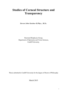 Studies of Corneal Structure and Transparency