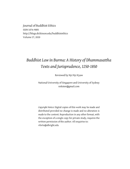 Buddhist Law in Burma: a History of Dhammasattha Texts and Jurisprudence, 1250-1850