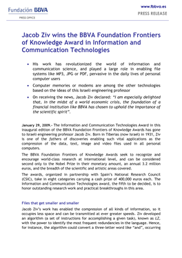 Jacob Ziv Wins the BBVA Foundation Frontiers of Knowledge Award in Information and Communication Technologies