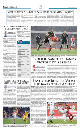 Prolific Sanchez Hands Victory to Arsenal Last-Gasp Robben, Vidal