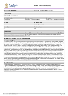 Module Definition Form (MDF)