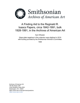 A Finding Aid to the Reginald R. Isaacs Papers, Circa 1842-1991, Bulk 1928-1991, in the Archives of American Art