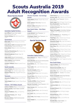 Scouts Australia 2019 Adult Recognition Awards