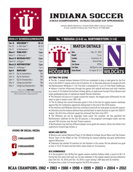 Indiana Soccer 8 Ncaa Championships • 20 Ncaa College Cup Appearances