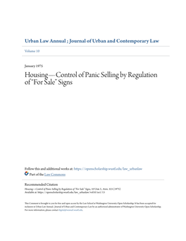 Housing—Control of Panic Selling by Regulation of “For Sale” Signs