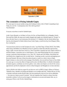 The Economics of Being Subodh Gupta Five Years Ago, He Was Just Another Young Artist Looking to Claim a Slice of India’S Expanding Art Pie