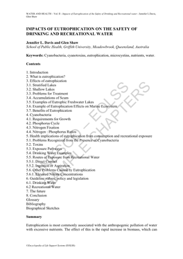 Impacts of Eutrophication of the Safety of Drinking and Recreational Water - Jennifer L.Davis, Glen Shaw