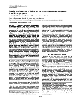 On the Mechanisms of Induction of Cancer-Protective Enzymes: a Unifying Proposal (Antloidants/Azo Dyes/Murine Hepatoma Ceils/Hydroquinones/Quinone Reductase) HANS J