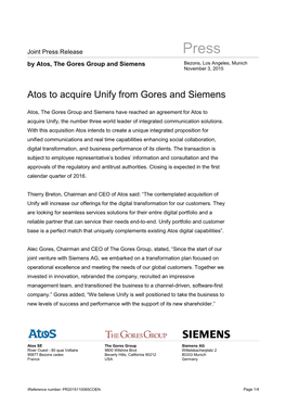 Atos to Acquire Unify from Gores and Siemens