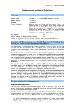 Environmental and Social Data Sheet