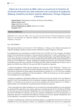 Edicto De 2 De Octubre De 2008, Sobre Un Acuerdo De La Comisión