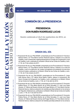Comisión De La Presidencia, 6 De Septiembre De 2012, N.º 158 -- VIII Legislatura