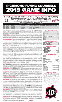 Vs. Richmond Flying Squirrels (42-73, 19-29) RHP Dean Kremer (8-4, 3.16) Vs