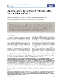 Approaches to Identifying Synthetic Lethal Interactions in Cancer