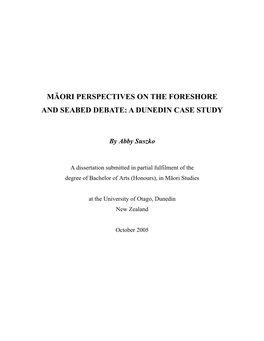 Māori Perspectives on the Foreshore and Seabed Debate: a Dunedin Case Study