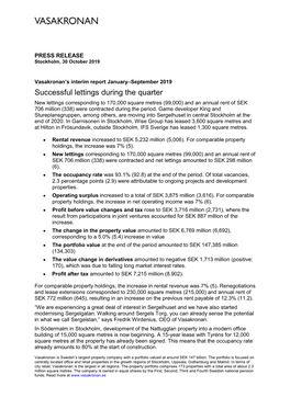 Successful Lettings During the Quarter