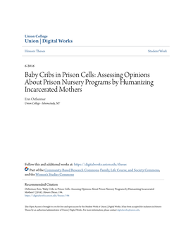 Baby Cribs in Prison Cells: Assessing Opinions About Prison Nursery Programs by Humanizing Incarcerated Mothers Erin Ostheimer Union College - Schenectady, NY