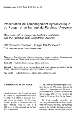 Présentation De L\'Aménagement Hydroélectrique Du Pouget Et Du Barrage De Pareloup \(Aveyron\)