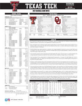 2021 Baseball Game Notes