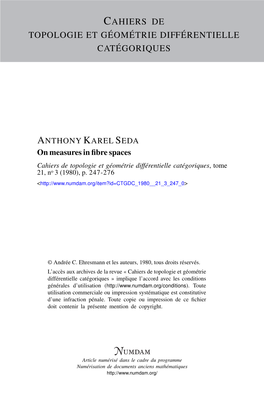 ON MEASURES in FIBRE SPACES by Anthony Karel SEDA