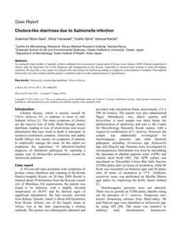 Case Report Cholera-Like Diarrhoea Due to Salmonella Infection