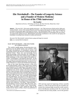 Elie Metchnikoff – Founder of Longevity Science – 2015