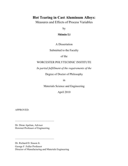 Hot Tearing in Cast Aluminum Alloys: Measures and Effects of Process Variables