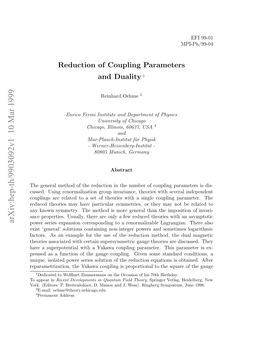 Reduction of Coupling Parameters and Duality 1