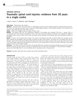 Traumatic Spinal Cord Injuries: Evidence from 30 Years in a Single Centre