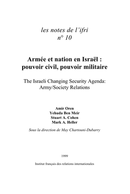 Les Notes De L'ifri N° 10 Armée Et Nation En Israël