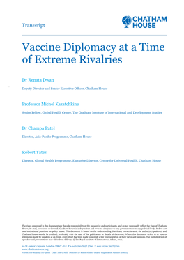 Vaccine Diplomacy at a Time of Extreme Rivalries