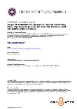 Unique and Interactive Associations of Callous-Unemotional Traits, Impulsivity and Narcissism with Child and Adolescent