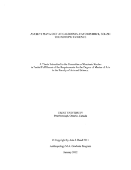 Ancient Maya Diet at Caledonia, Cayo District, Belize: the Isotopic Evidence