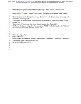 Within-Finger Maps of Tactile and Nociceptive Input in the Human Parietal Cortex 2 3 Flavia Mancini1,2*, Martin I