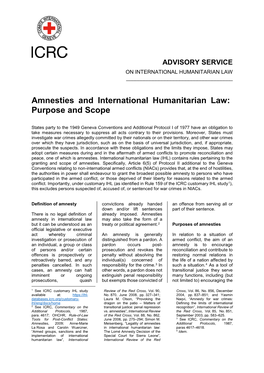 Amnesties and International Humanitarian Law: Purpose and Scope