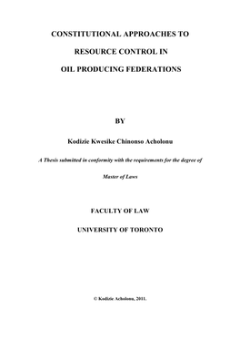 Constitutional Approaches to Resource Control in Oil Producing Federations