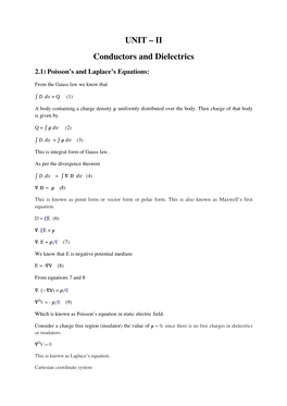 UNIT – II Conductors and Dielectrics