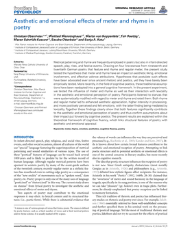 Aesthetic and Emotional Effects of Meter and Rhyme in Poetry
