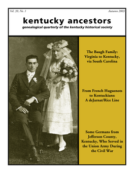 Kentucky Ancestors Genealogical Quarterly of the Kentucky Historical Society