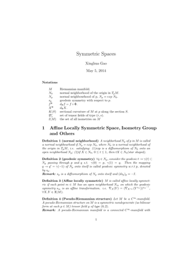 Symmetric Spaces