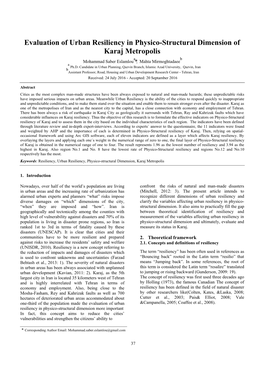 Evaluation of Urban Resiliency in Physico-Structural Dimension of Karaj Metropolis