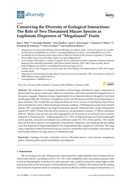 Conserving the Diversity of Ecological Interactions: the Role of Two Threatened Macaw Species As Legitimate Dispersers of “Megafaunal” Fruits