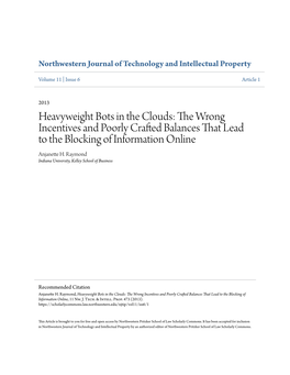 Heavyweight Bots in the Clouds: the Rw Ong Incentives and Poorly Crafted Balances That Lead to the Blocking of Information Online Anjanette H